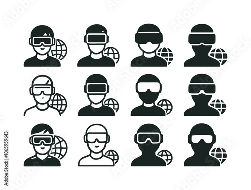 Virtual Reality Icon Set. Virtual reality and its impact on the internet experience. Icon set. Set Logo of Virtual reality and its impact on the internet