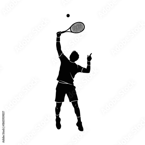 Tennis Player Silhouette Serving For Professional Tournament And Athletic Training Graphic