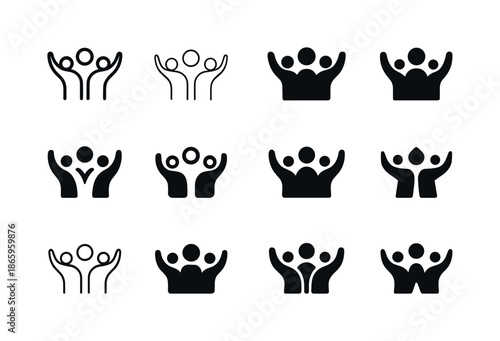 Inclusive Leadership Icons. Inclusive leadership. Icon set. Set Logo of Inclusive leadership: raised arms silhouette. harmonious logo variations of the same
