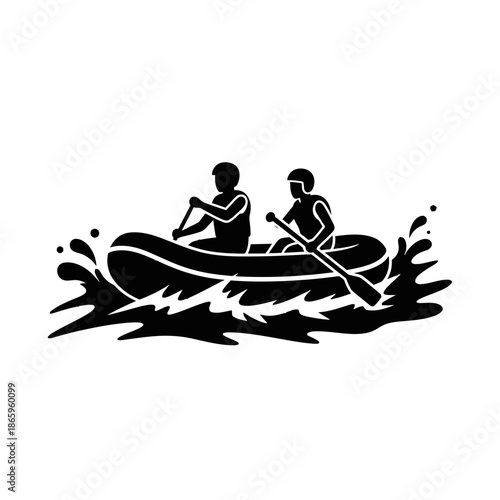 Two People Rafting Silhouette For River Water Sport And Extreme Adventure Activity