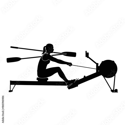 Woman On Rowing Machine Silhouette For Fitness Workout And Cardio Strength Training Art