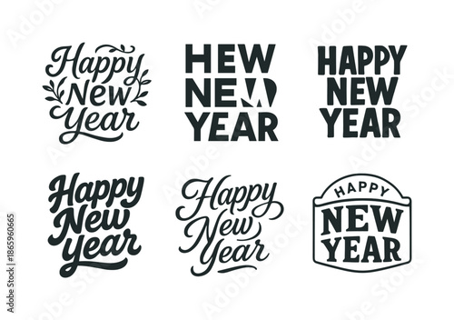 New Year Lettering Variations. Celebrating the New Year worldwide. Set lettering. harmonious lettering variations of the same emblematic concept, each with