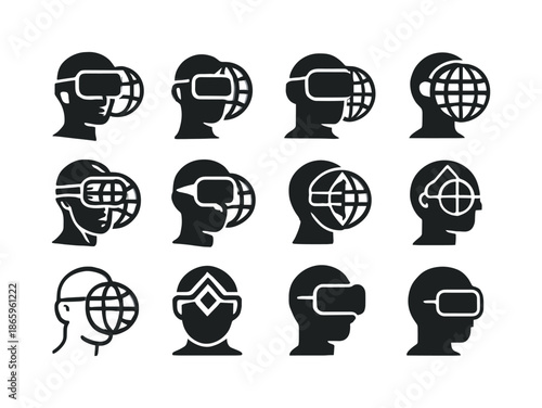 Virtual Reality Icon Set. Virtual reality and its impact on the internet experience. Icon set. Set Logo of Virtual reality and its impact on the internet
