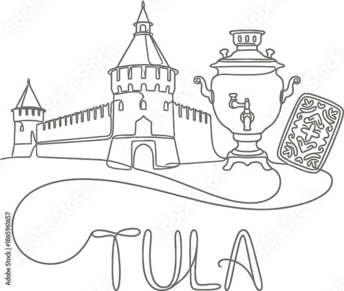 Tula landmarks and symbols one line art vector illustration