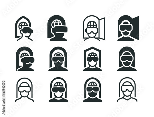 Virtual Reality Icons. Virtual reality and its impact on the internet experience. Icon set. Set Logo of Virtual reality and its impact on the