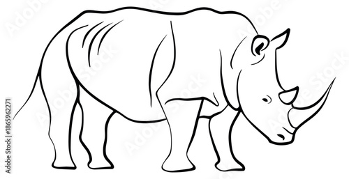 Line art illustration of a rhinoceros depicting it standing in profile for wildlife education