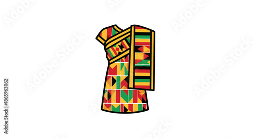 Colorful Kente Cloth Garment with Geometric Patterns Traditional African Textile.