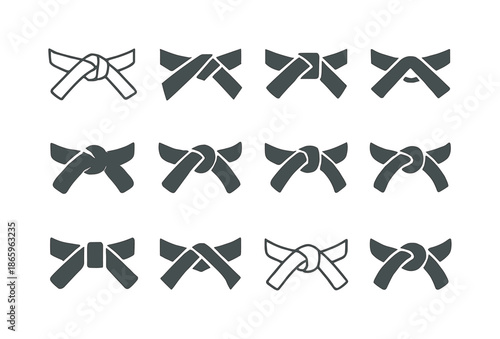 Martial Arts Icon Set. Martial Arts Training and Competitions. Icon set. Set Logo of Martial Arts Training and Competitions: black belt knot. harmonious logo