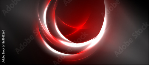 Abstract red, white swirls dominate dark background. Smooth gradients create dynamic visual impact. Modern design element.