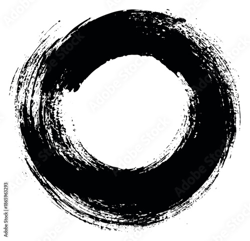 Grunge illustration of a brushstroke circle depicting an organic texture for graphic design elements
