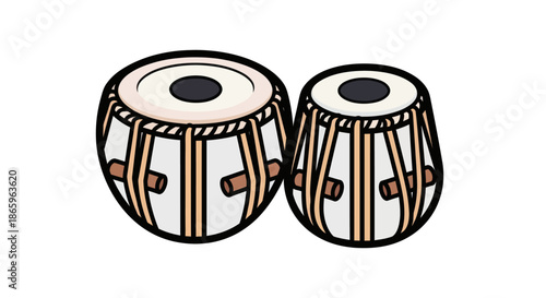 Pair of Tabla Drums: Traditional Indian Percussion Instruments.