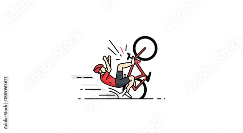Cyclist falling off bicycle during a ride cartoon illustration.