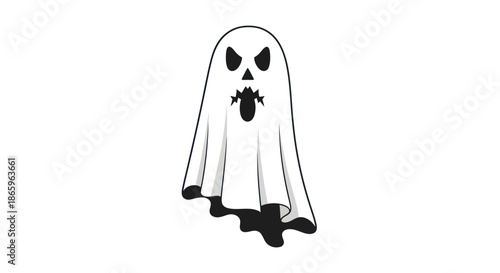 Spooky cartoon ghost with a menacing expression and open mouth.