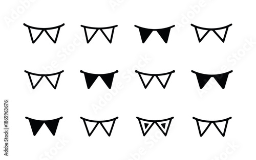 Bridal Shower Logos. DIY decorations for bridal showers. Icon set. Set Logo of DIY decorations for bridal showers: decorative banner triangle. harmonious logo