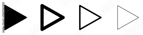 Play button icon. Triangle pointing right or Play Button. Black silhouette and outline lines, isolated on a white background. Vector illustration.