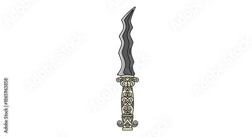 Ornate Antique Dagger with Wavy Blade and Detailed Handle.