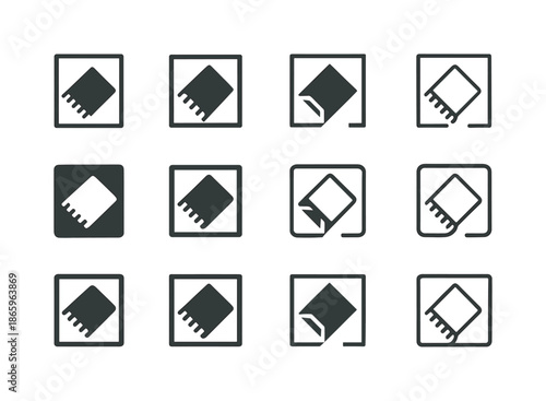 Rug Icon Variations. Placing a rug in the center of the room. Icon set. Set Logo of Placing a rug in the center of the room: rug corner detail. harmonious logo