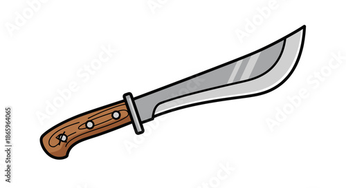 A Sharp Curved Blade Knife with a Wooden Handle.