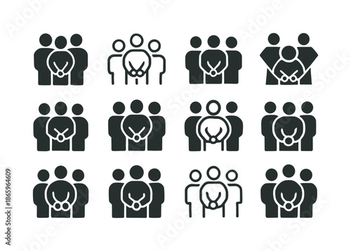 Arrest Icon Variations. Person Being Arrested in Public. Icon set. Set Logo of Person Being Arrested in Public: handcuffs symbol paired with figure