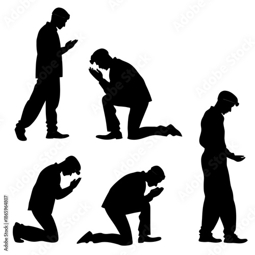 Silhouettes of people in prayer positions