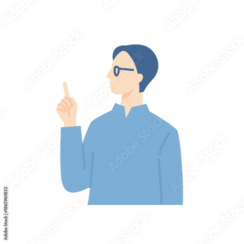 指差しをするメガネをかけた女性