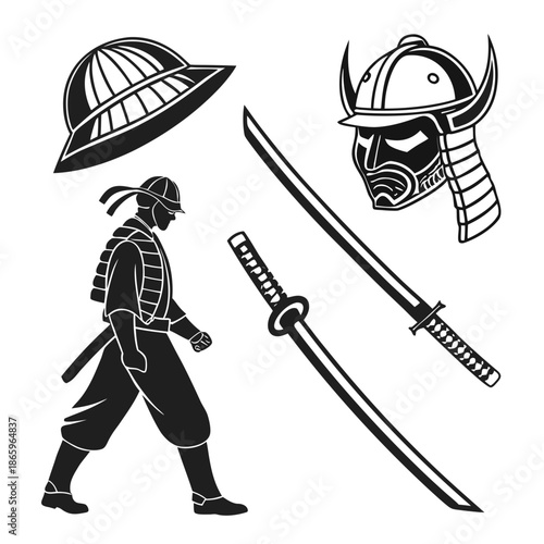 Samurai warrior and weapons