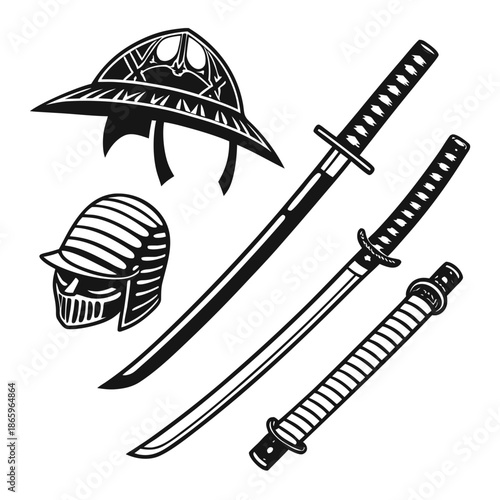 Medieval and samurai armor and weapons