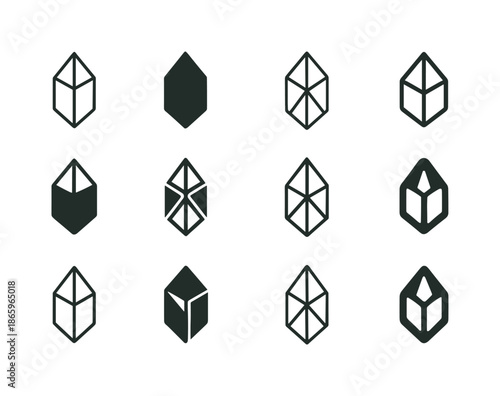 Reality Logo Icons. Reality. Icon set. Set Logo of Reality: crystal prism. harmonious logo variations of the same emblematic concept, each with different