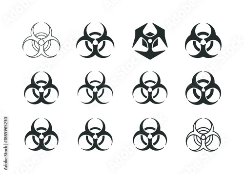 Biological Hazard Symbols. Biological Hazards. Icon set. Set Logo of Biological Hazards: biohazard symbol. harmonious logo variations of the same emblematic