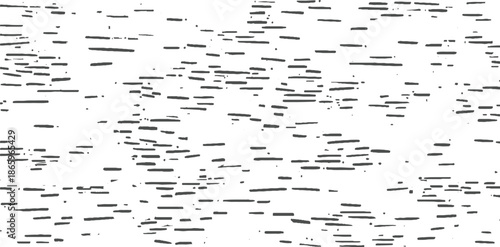 Dark grey horizontal dashes and dots scattered on a white background abstract texture pattern