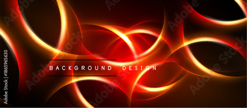 Abstract red design features flowing lines, vibrant energy. Dark background emphasizes glowing curves, creating dynamic visual impact.