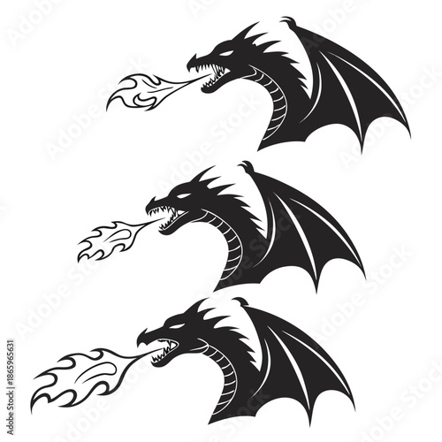 Three dragons breathing fire