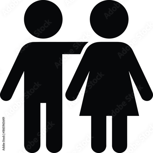 Male and female people silhouette icon representing gender equality, partnership, relationship concept, human figures symbol, isolated white background
