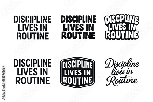 Creative Lettering Grid. Discipline lives in routine. Set lettering. harmonious lettering variations of the same emblematic concept, each with different