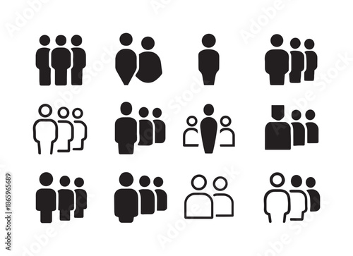 Stylized Icon Variations. Professional detachment. Icon set. Set Logo of Professional detachment: person standing apart from crowd. harmonious logo variations