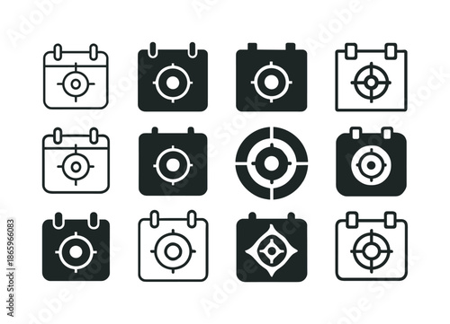 Remote Work Icon Set. Remote work productivity tips. Icon set. Set Logo of Remote work productivity tips: calendar with focus icon. harmonious logo variations