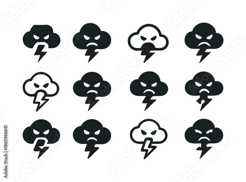 Self-Anger Icon Variations. self-directed anger. Icon set. Set Logo of self-directed anger: storm cloud symbol. harmonious logo variations of the