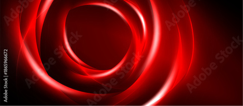 Abstract red swirls dominate dark background. Dynamic lines create circular motion, suggesting energy, power, depth. Minimalist design.