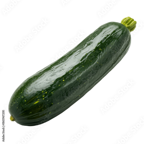 Long Green Vegetable Sits on a Plain Background With Smooth Surface and Shiny...