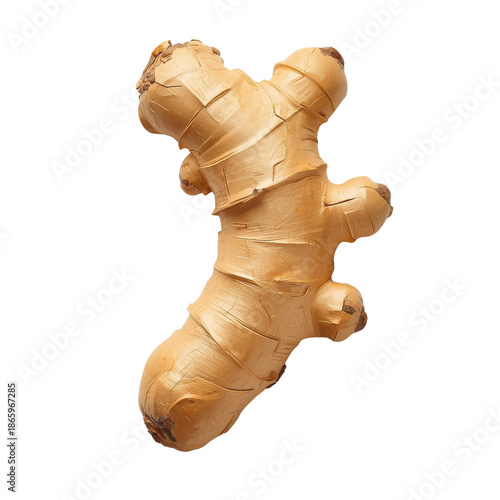 Fresh Ginger Root Displayed Against a Plain Background With Natural Shape and...
