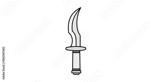 Curved Dagger Illustration with Handle and Sharp Blade.