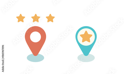ベストプレイスを示すマップピンと星のイラスト – 評価と位置情報の表現