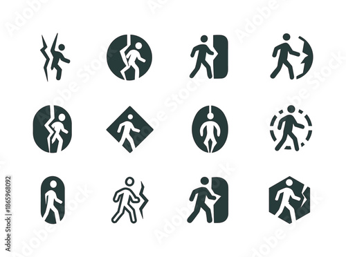 Teleportation Time Logos. Teleportation and time travel concepts. Icon set. Set Logo of Teleportation and time travel concepts: time rift crack. harmonious