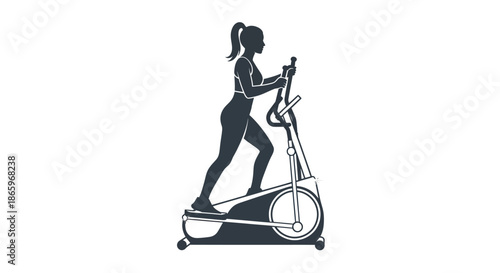 Silhouette of a woman exercising on an elliptical machine for fitness.