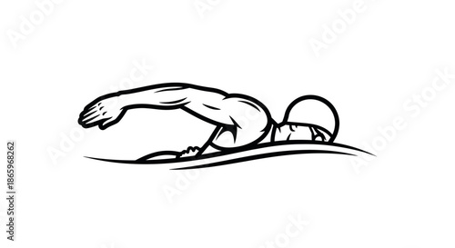 Swimmer in Action: Black and White Vector Illustration.