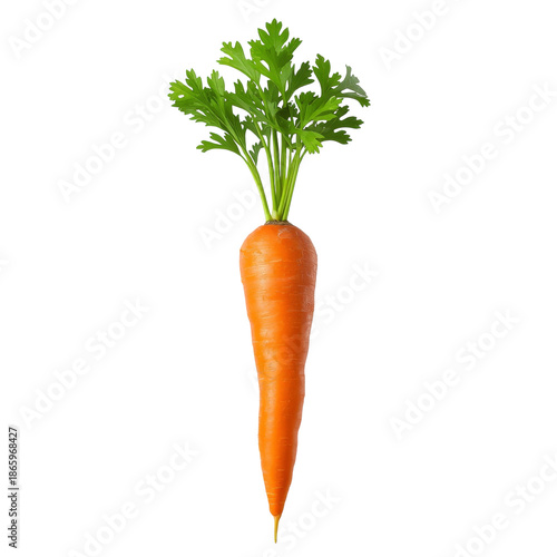 Carrot With Green Leaves on Top Placed Against a White Background Showing Its...
