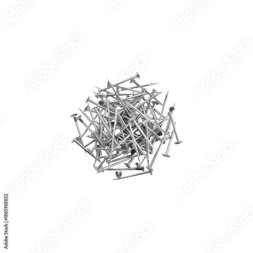 Large Pile of Metal Nails for Construction and DIY Projects on a White Backgr...