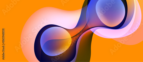 Abstract fluid shapes overlap, creating vibrant orange, purple, lavender hues. Smooth gradients suggest movement, depth. Modern design element.