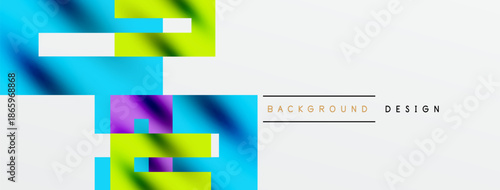 Abstract geometric shapes, vibrant colors, modern design. White space dominates right side, creating balance. Minimalist aesthetic.