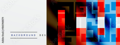 Abstract geometric pattern. Squares overlap, creating vibrant color transitions. White space provides contrast, modern design element.